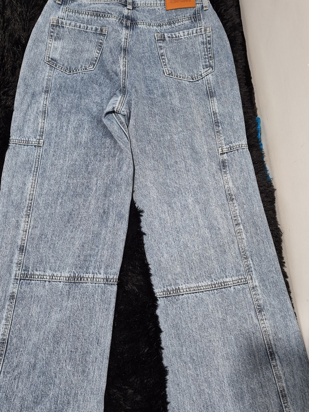 Light Wash Patch Detail Wide Leg Princess Polly Jeans